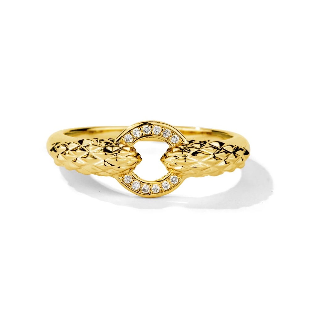 Oomiay Congo Ring - Gold Snake Band Ring with a White Crystal Circle Center